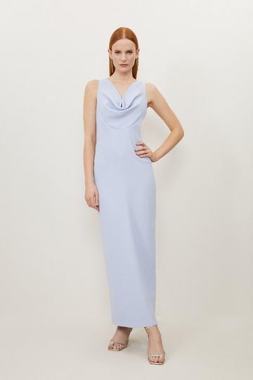 Fluid Tailored Cowl Neck Backless Maxi Dress pale blue