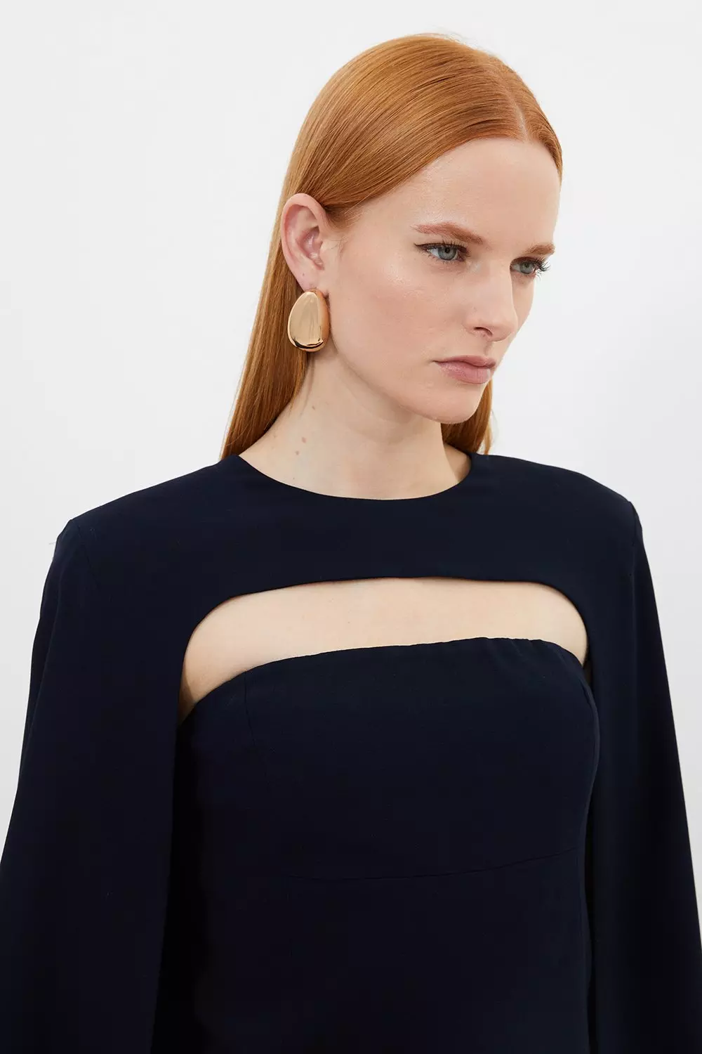 Petite Compact Stretch Viscose Tailored Caped Mini Dress