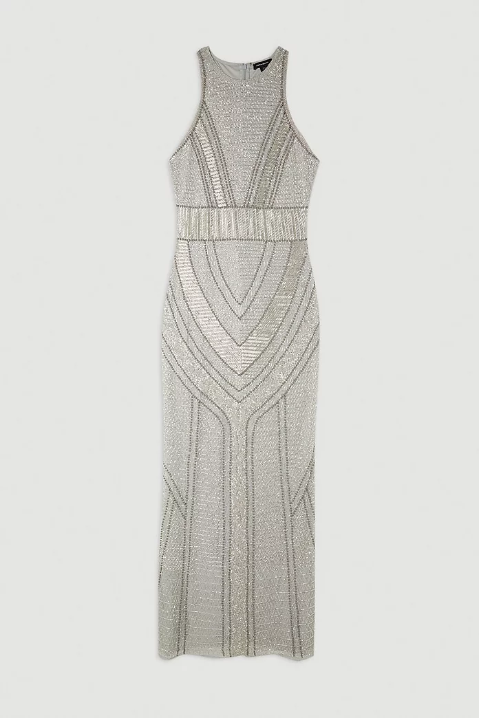 Petite Premium Beading Embellished Woven Halter Maxi Dress Petite Premium Beading Embellished Woven Halter Maxi Dress