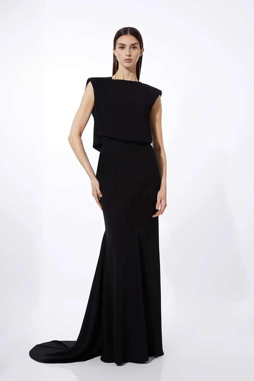 Petite Premium Bonded Crepe Drape Detail Maxi Dress Karen Millen