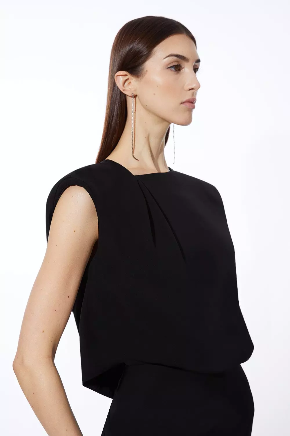 Petite Premium Bonded Crepe Drape Detail Maxi Dress | Karen