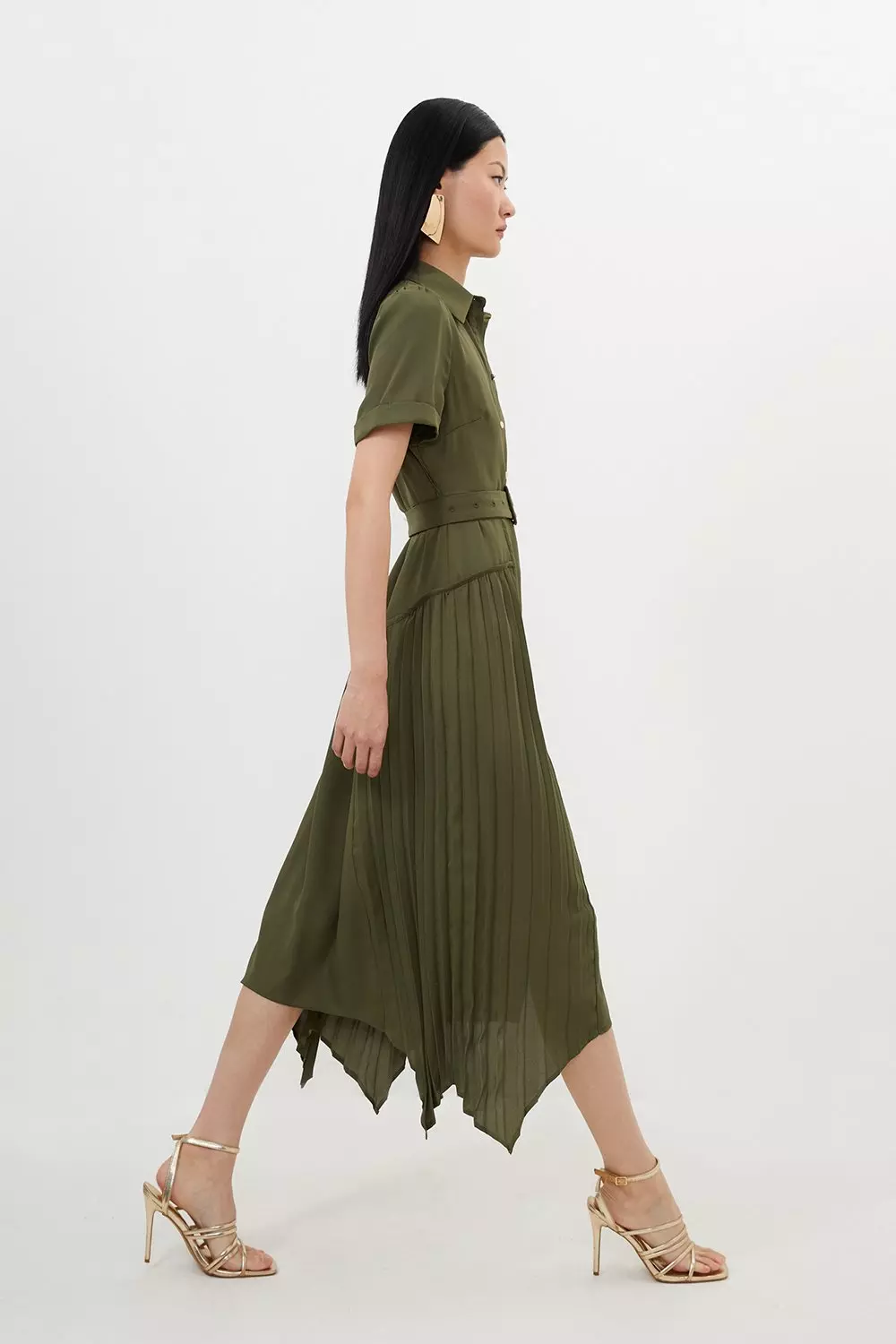 Pleated Georgette Woven Midi Shirt Dress Karen Millen