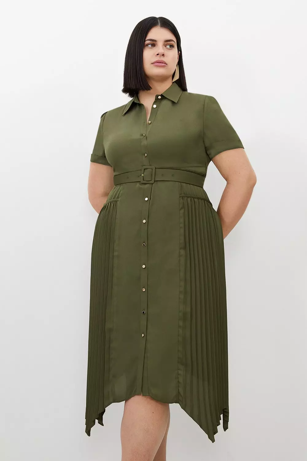 Plus Size Pleated Georgette Woven Midi Shirt Dress Karen Millen