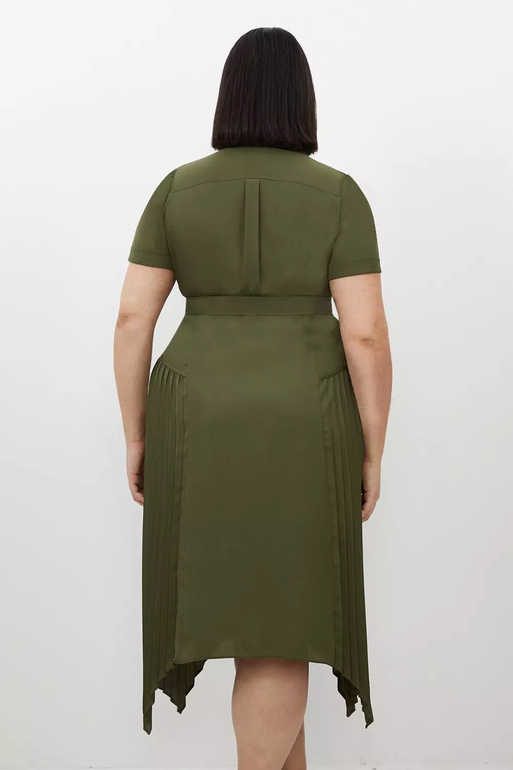 Plus Size Pleated Georgette Woven Midi Shirt Dress | Karen