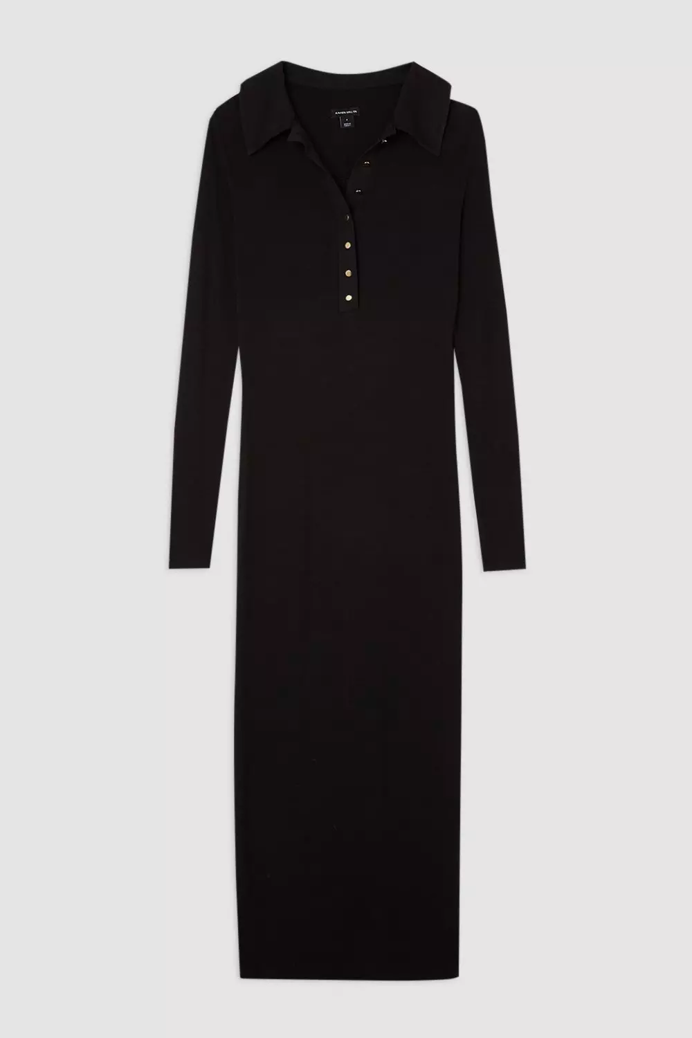 Viscose Rib Jersey Long Sleeve Collared Midi Dress | Karen