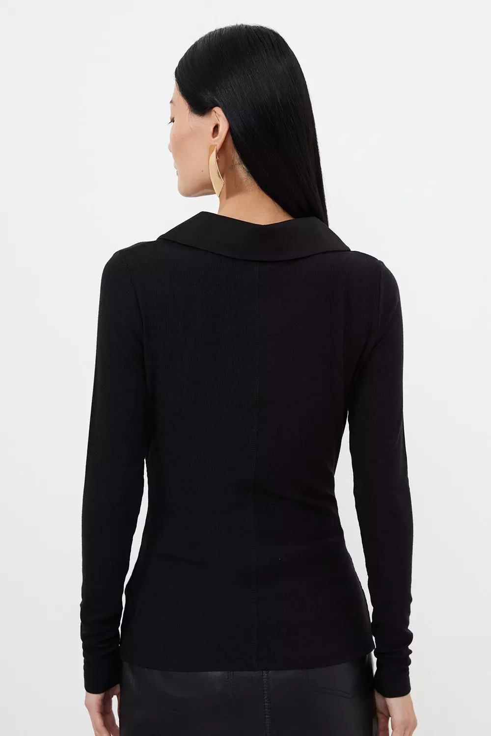 Viscose Rib Jersey Long Sleeve Collared Top | Karen Millen