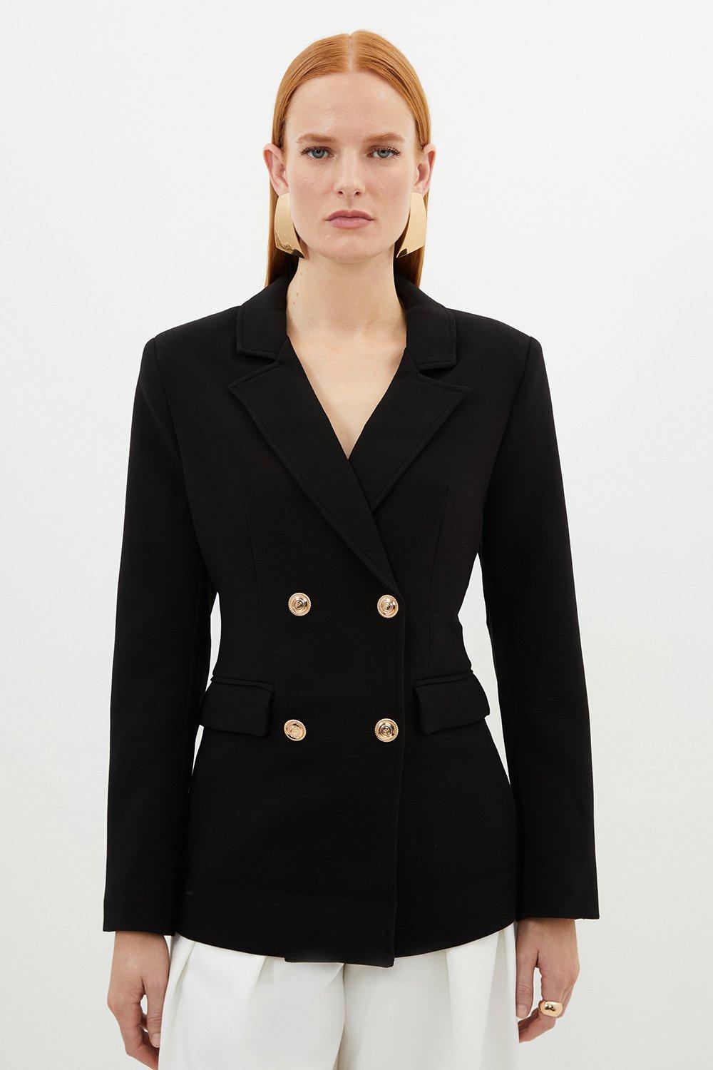 Black Petite Compact Essential Tailored Double Breasted Blazer