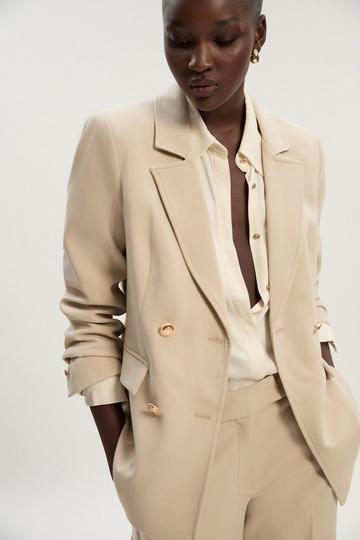 Compact Stretch Essential Tailored Doubled Breasted Blazer beige
