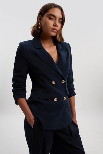 Compact Stretch Essential Tailored Doubled Breasted Blazer navy