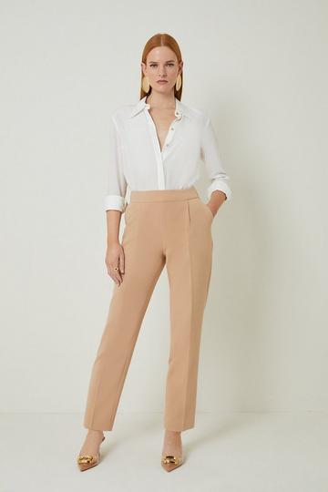 Compact Stretch High Waist Tailored Trousers camel