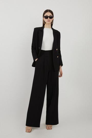 Black Tall Compact Stretch Tailored High Waist Wide Leg Trouser