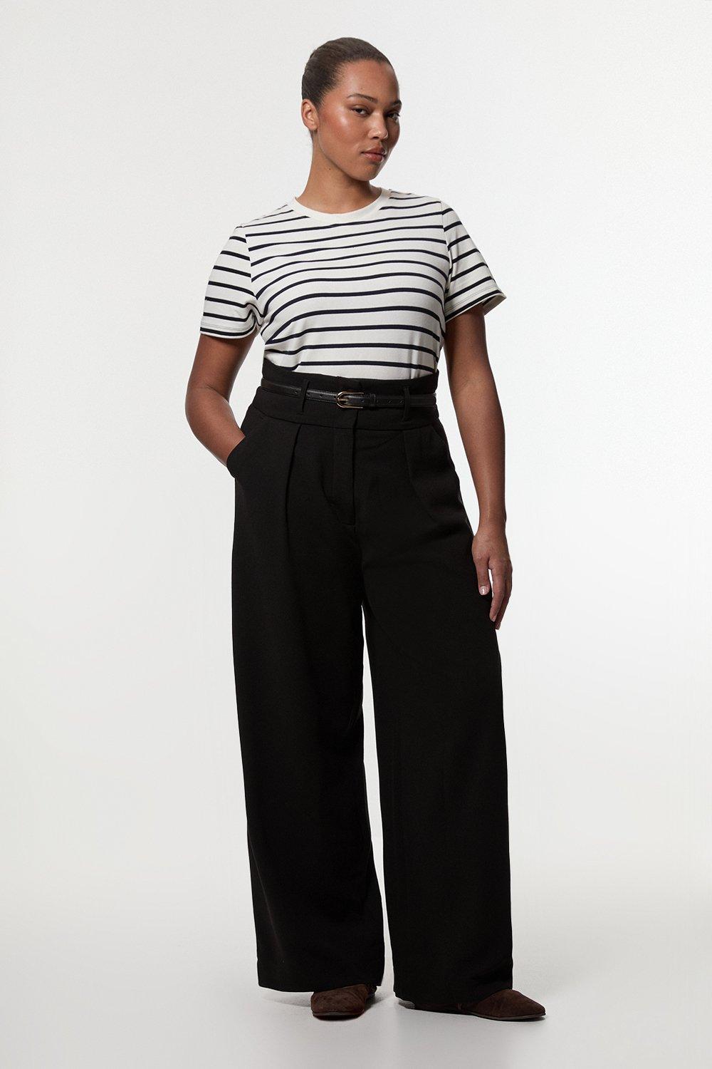 Black Plus Size Compact Stretch Tailored High Waist Pants