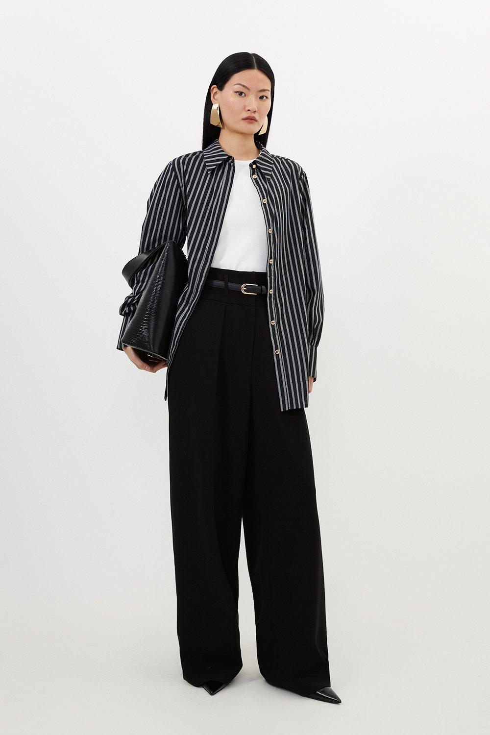 Black Petite Compact Stretch Tailored High Waist Wide Leg Pants