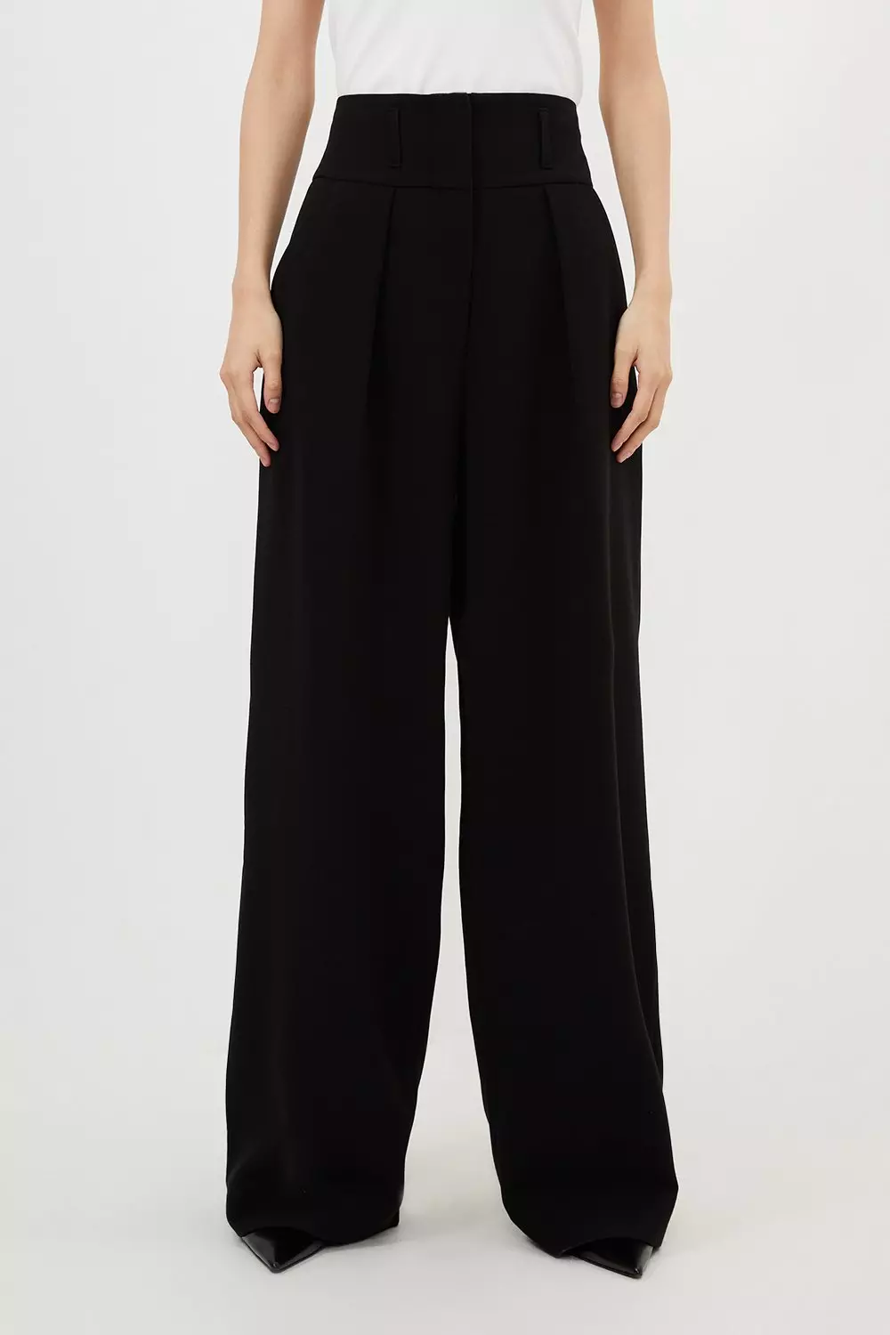 Black Petite Compact Stretch Tailored High Waist Wide Leg Trouser alternative image