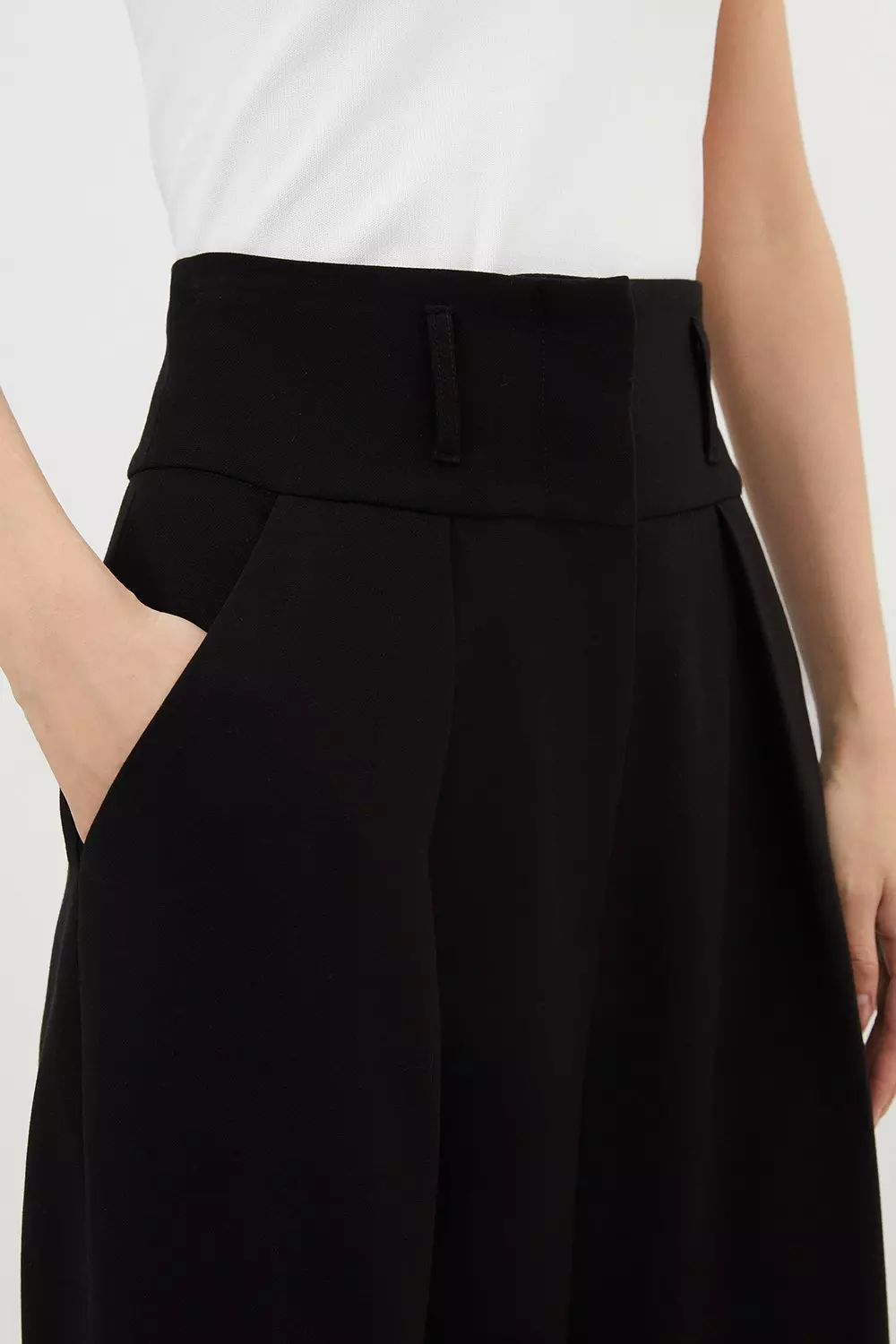 Black Petite Compact Stretch Tailored High Waist Wide Leg Trouser alternative image