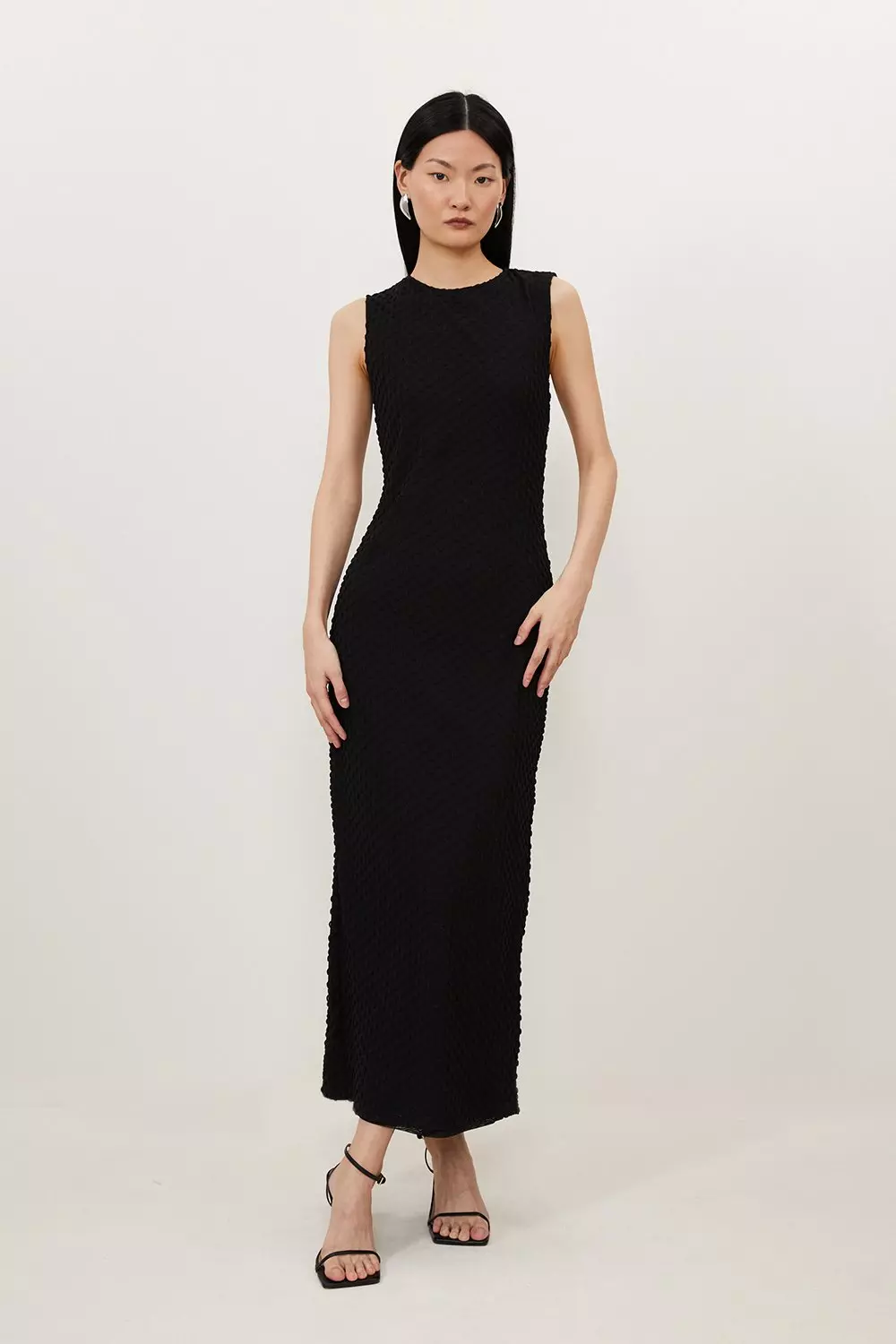 Textured Jersey Halter Neck Midi Dress Karen Millen