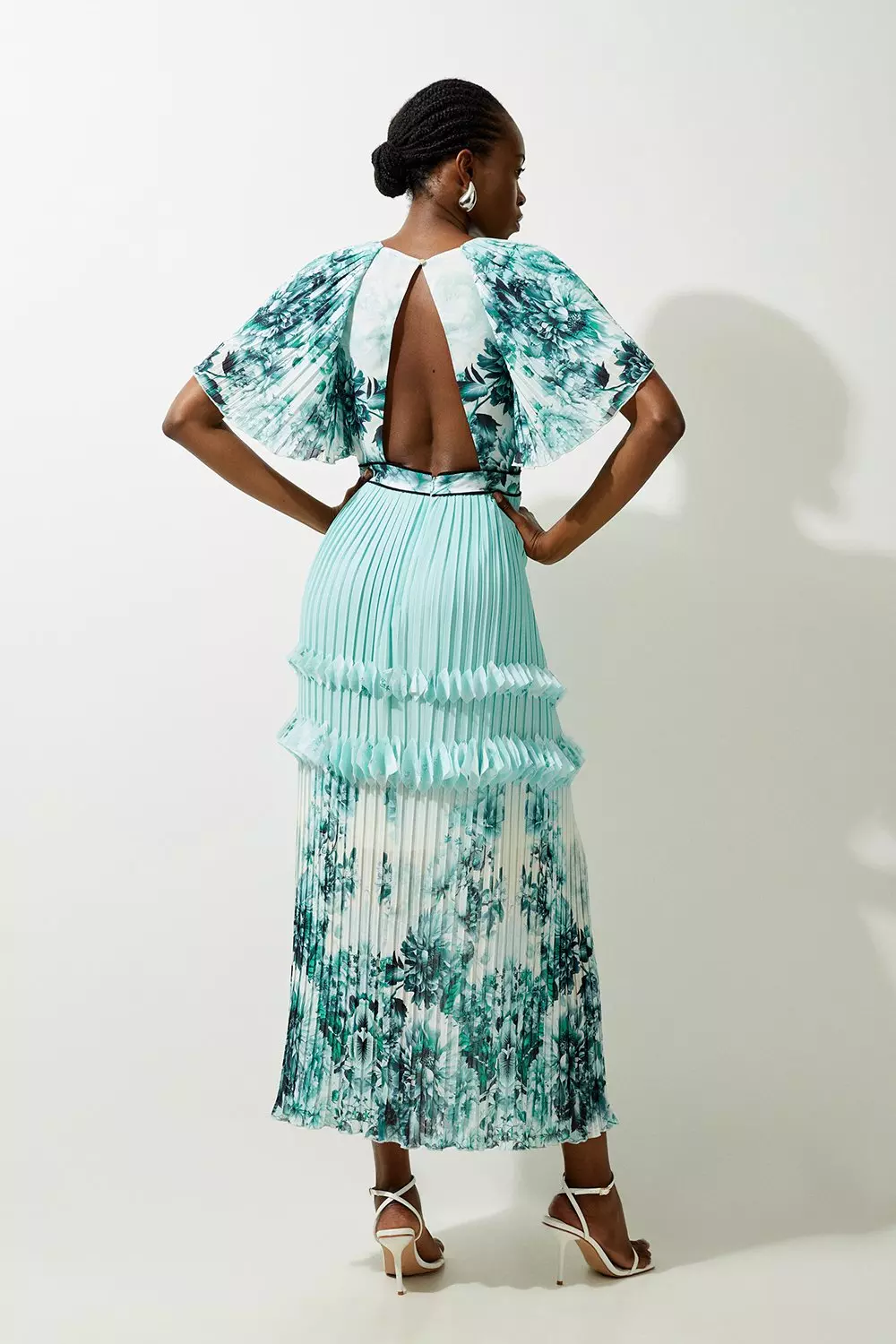 Green Floral Pleat Detail Woven Maxi Dress alternative image