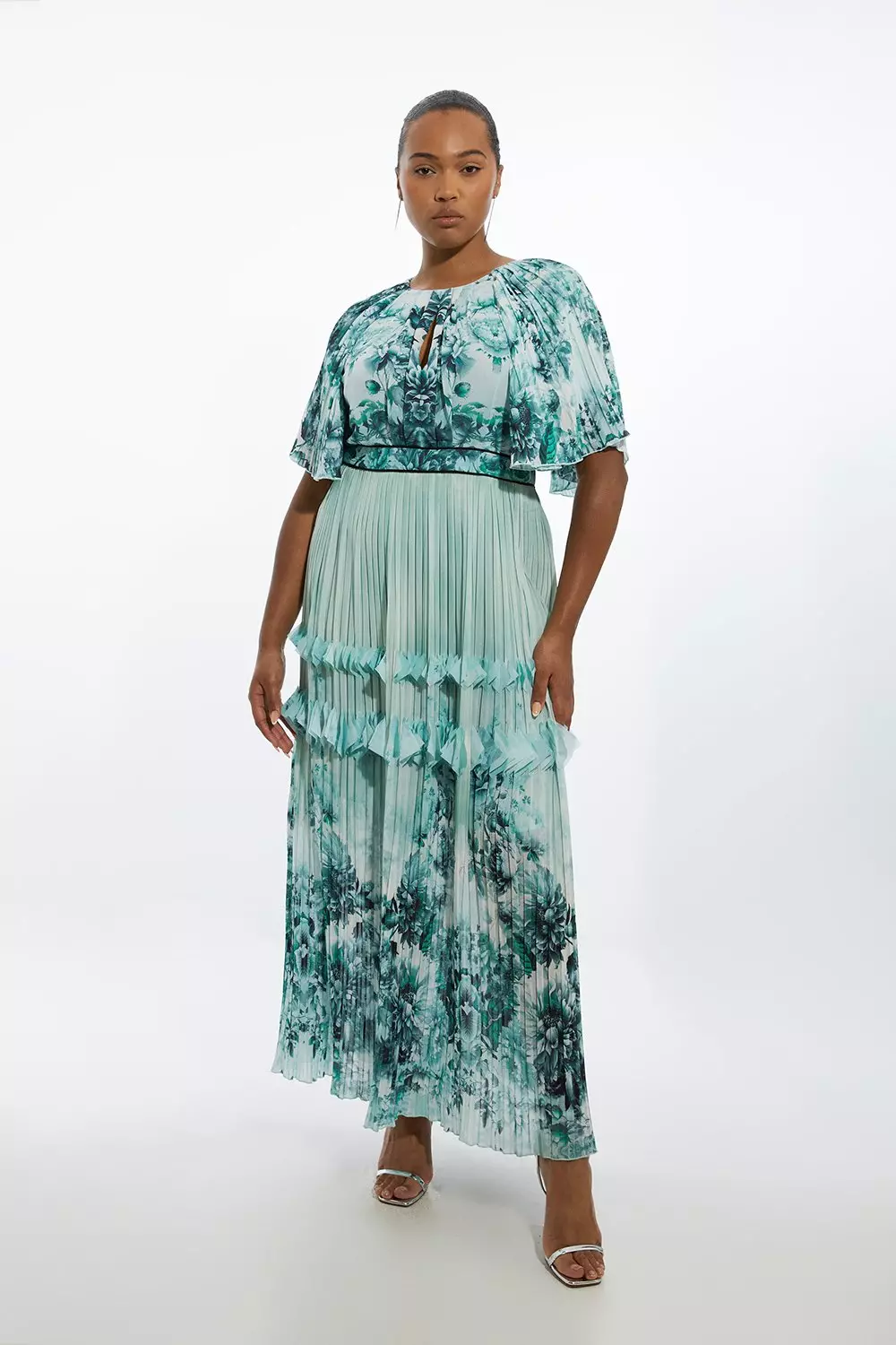 Plus Size Floral Pleat Detail Woven Midaxi Dress Karen Millen