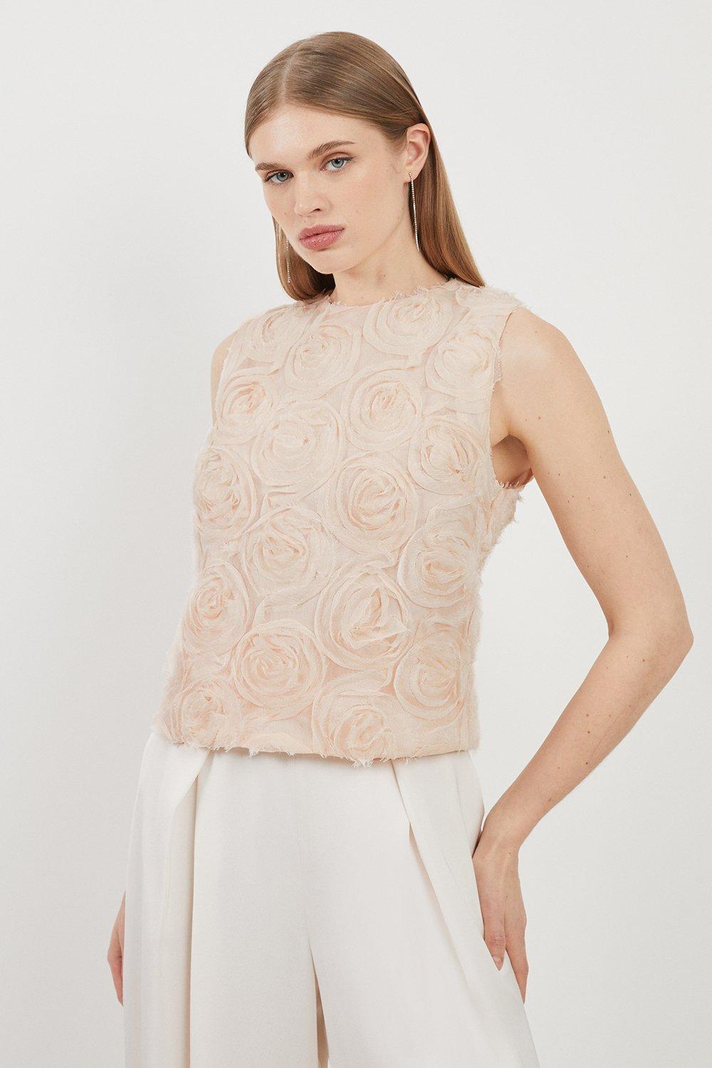 Crinkle Rosette Woven Sleeveless Top | Karen Millen