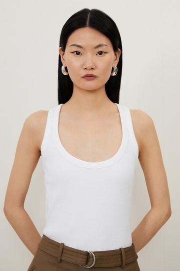 Compact Jersey Rib Racer Crop Top white
