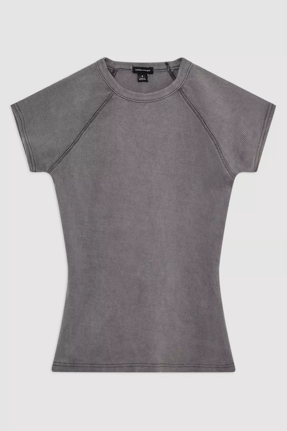 Acid Wash Compact Jersey Rib Cap Sleeve Tee | Karen Millen