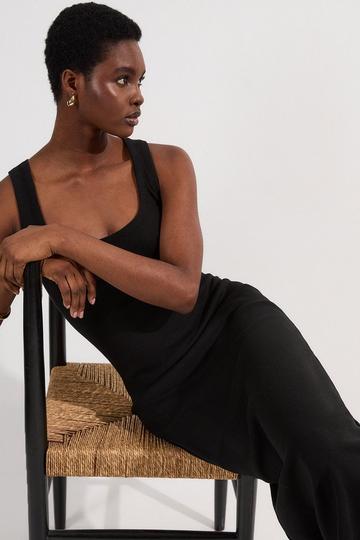 Compact Jersey Rib Racer Maxi Dress black