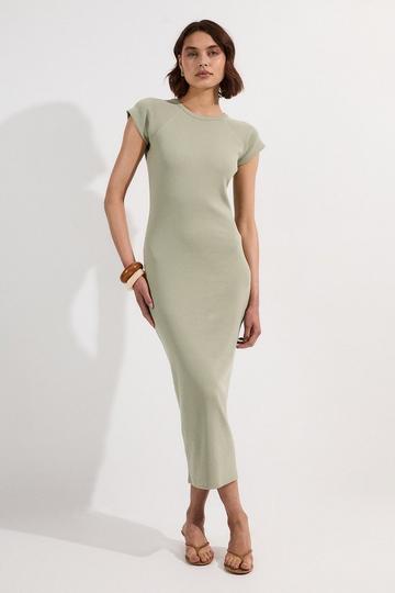 Compact Jersey Rib Cap Sleeve Maxi Dress sage