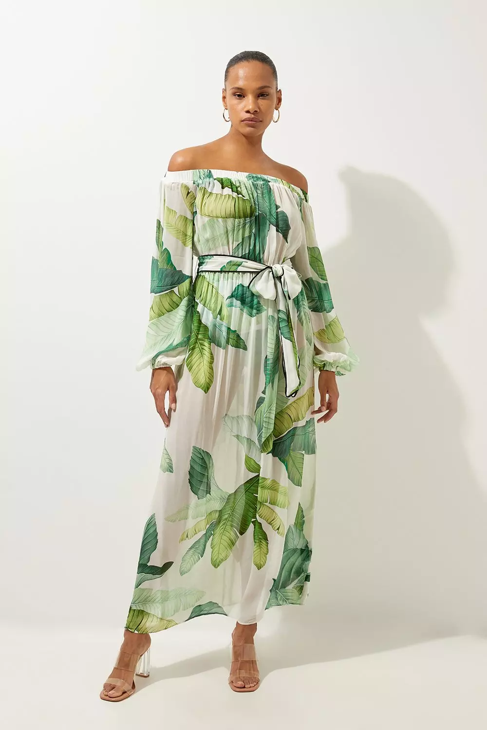 Green palm print maxi dress hotsell