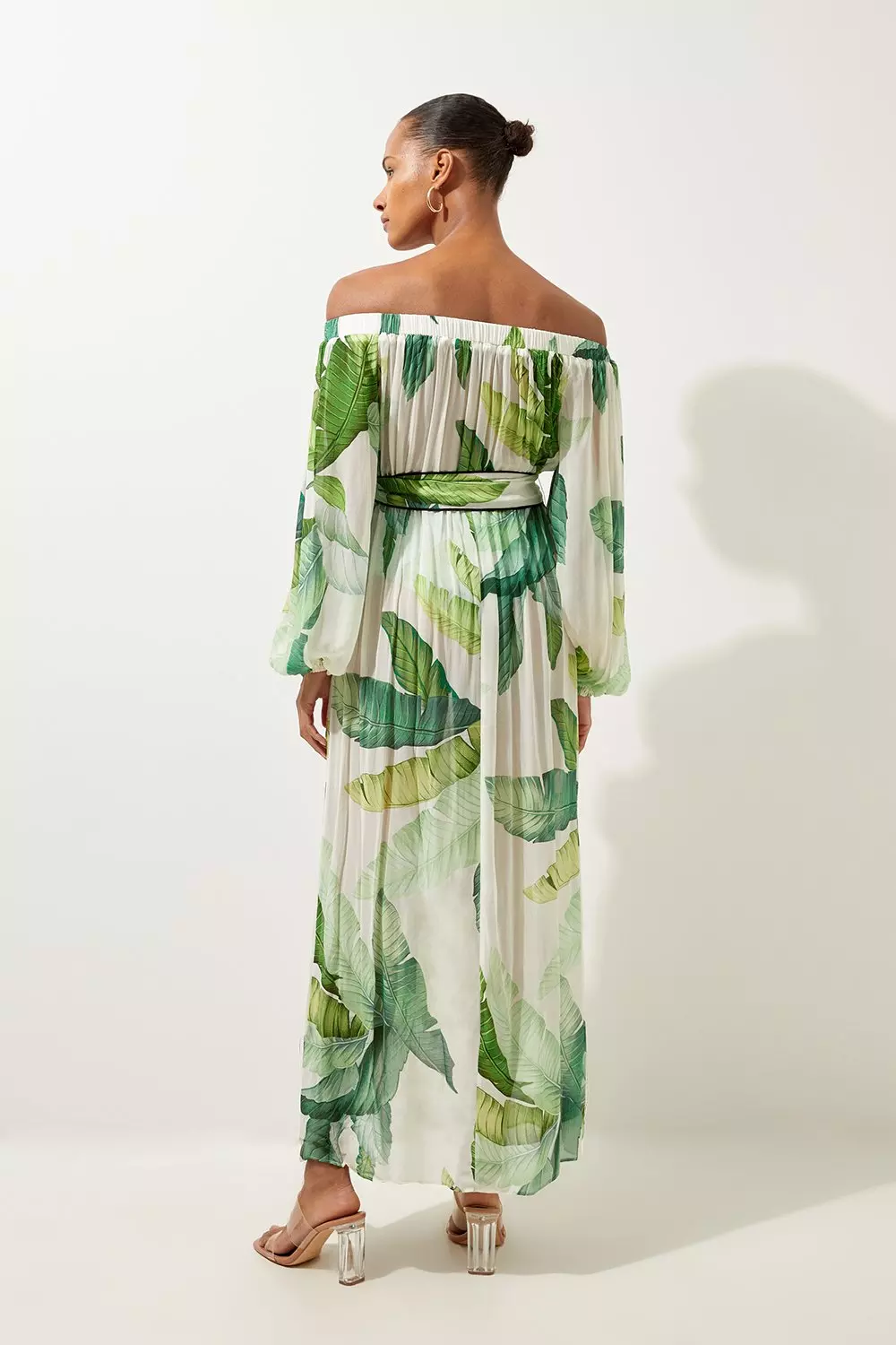 Off the shoulder palm leaf dress 2025