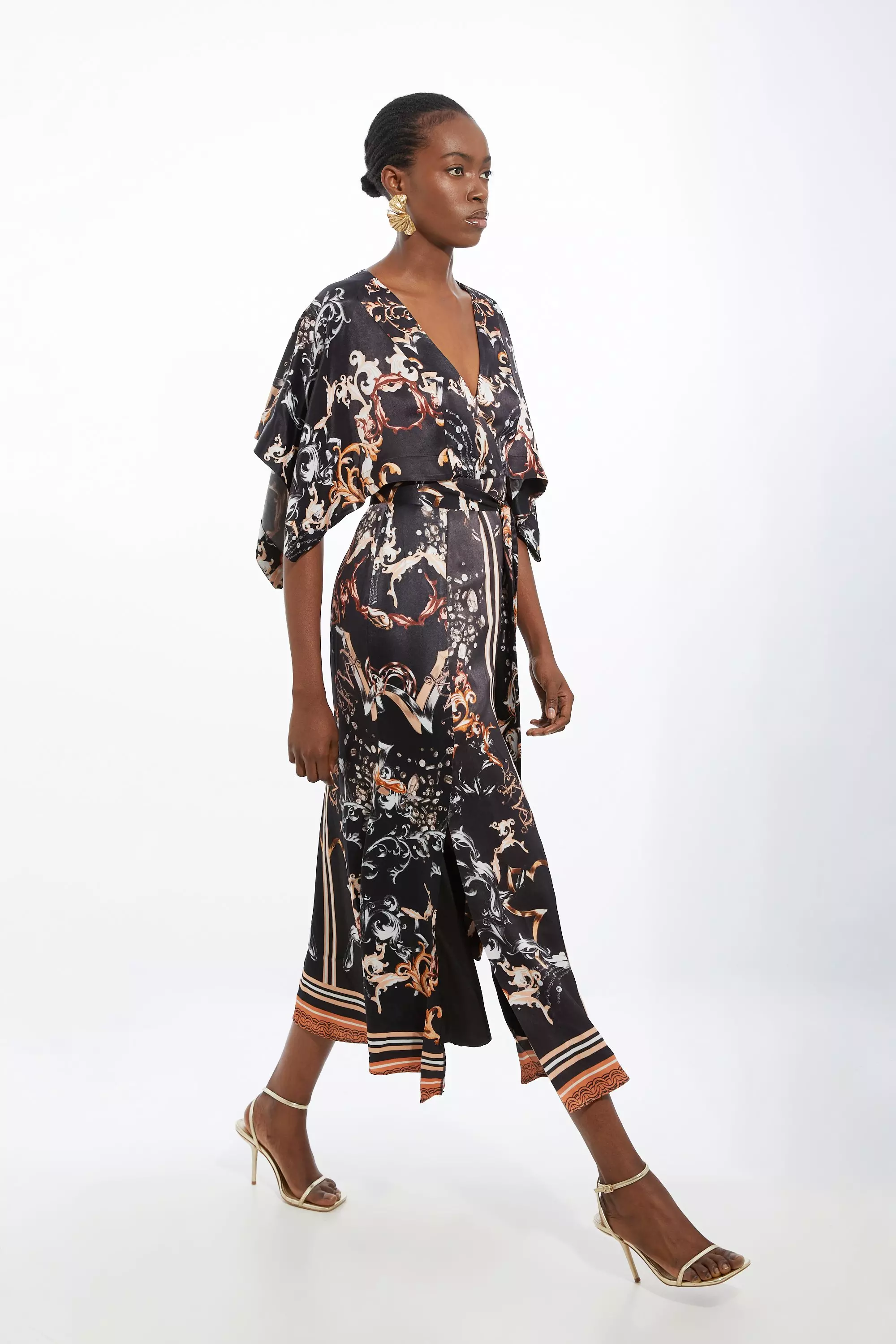 Satin Back Crepe Mono Baroque Woven Maxi Dress | Karen Millen