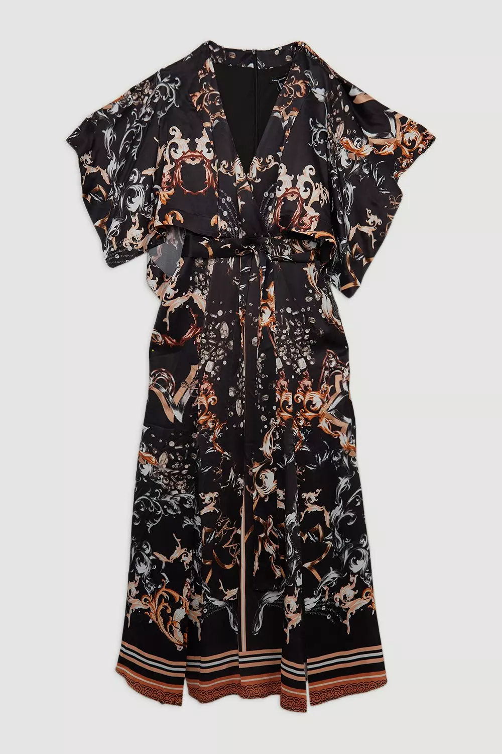 Satin Back Crepe Mono Baroque Woven Maxi Dress | Karen Millen