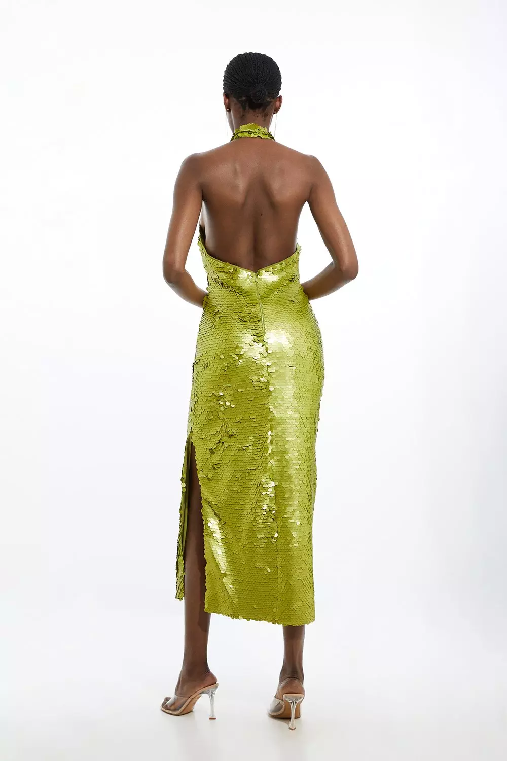 ◆KAREN MILLEN◆ グラデーション ストライプ サテンパンツ Sequin Halter Backless Woven Midi Dress | Karen Millen
