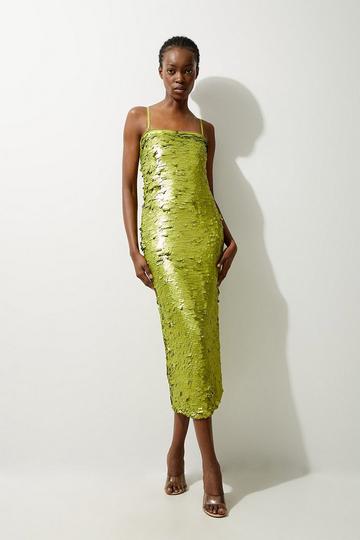 Green Sequin Bandeau Woven Midi Dress