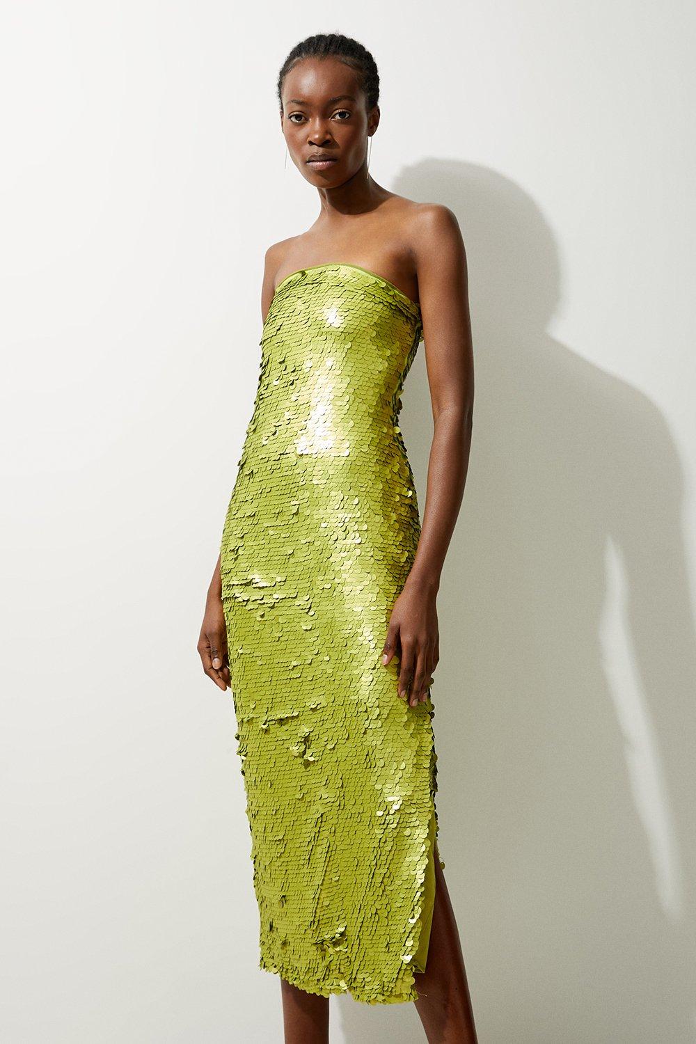 Sequin Bandeau Woven Midi Dress | Karen Millen