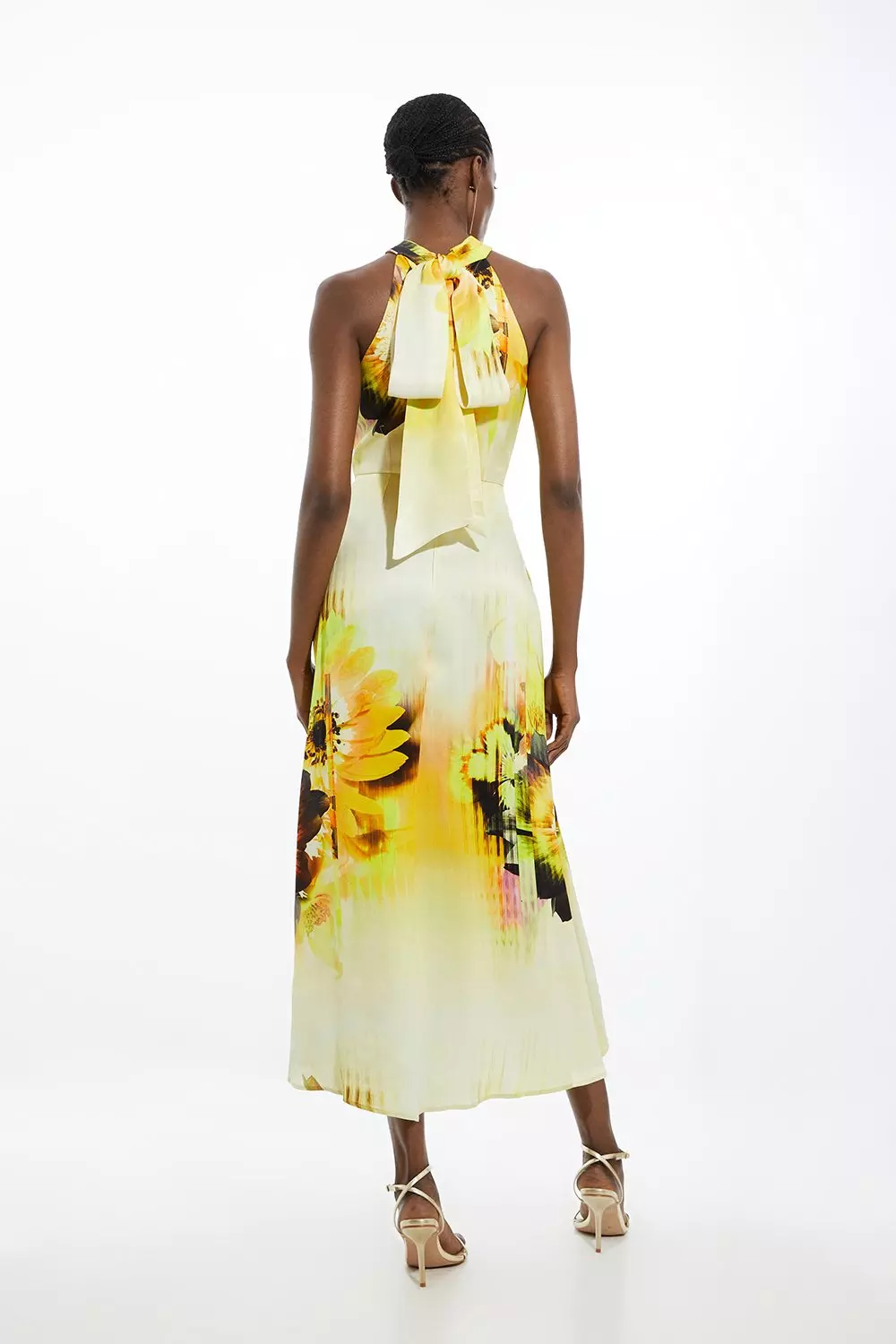 Viscose Satin Tie Dye Floral Halter Midi Dress | Karen Millen