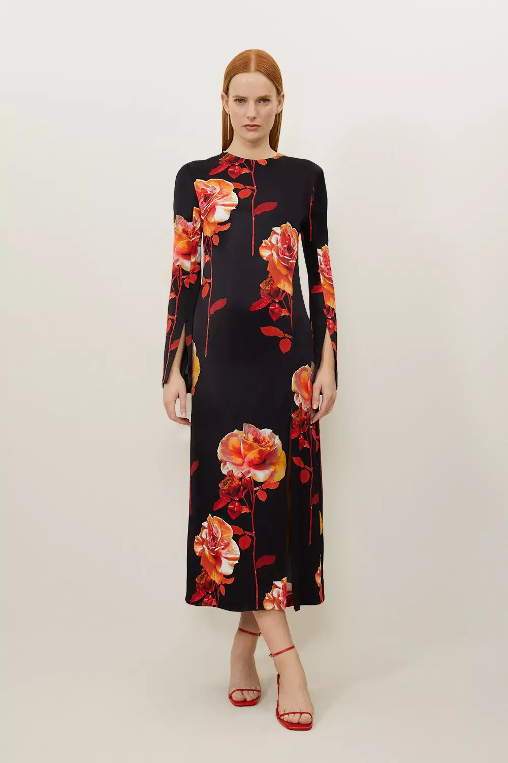 【Karen Millen】英国発！ フローラル Wrap Over Midi Dress KAREN MILLEN Floral Printed Wrap Over Midi Dress in Blue