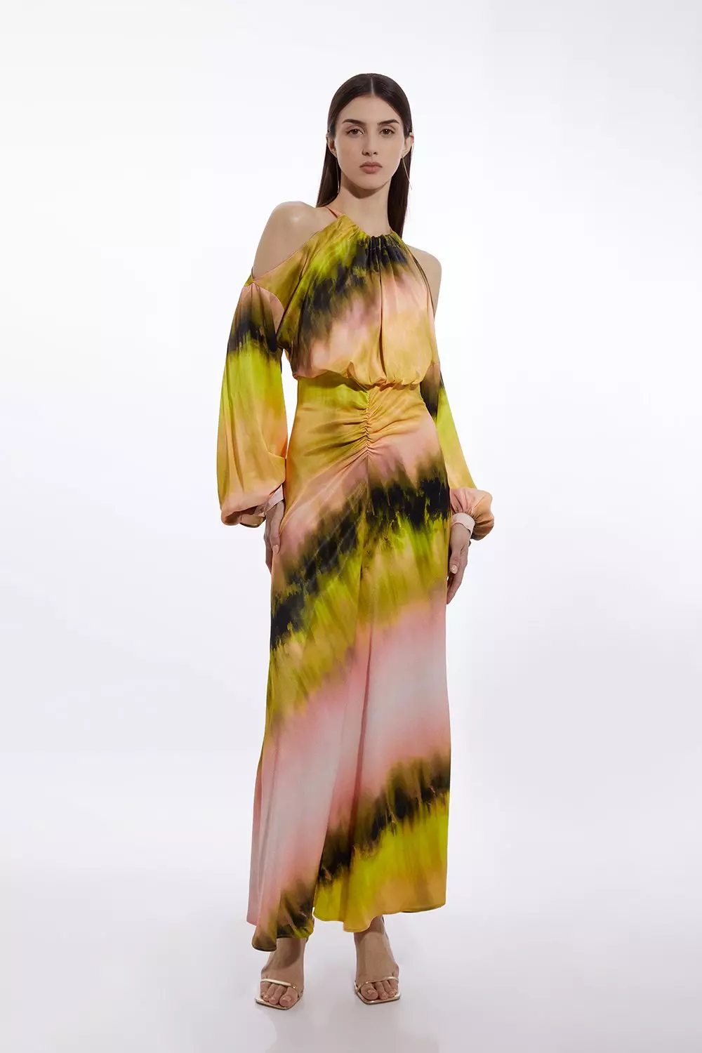 Viscose Satin Ombre Cold Shoulder Midaxi Dress Karen Millen