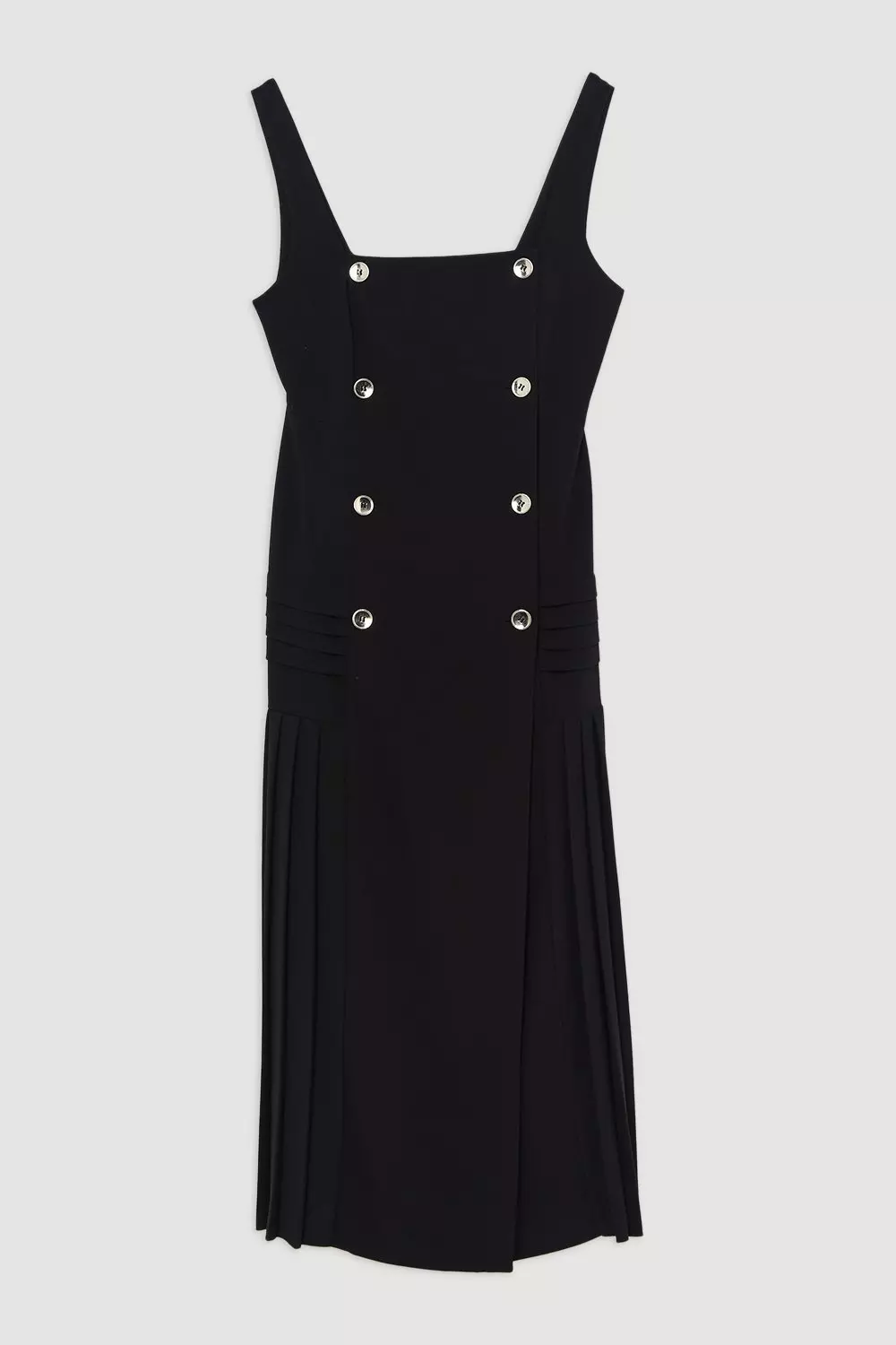 KAREN MILLEN ドレス ミディワンピース 半袖 ボタン ブラック Pleated Button Detail Strappy Woven Midi Dress | Karen Millen