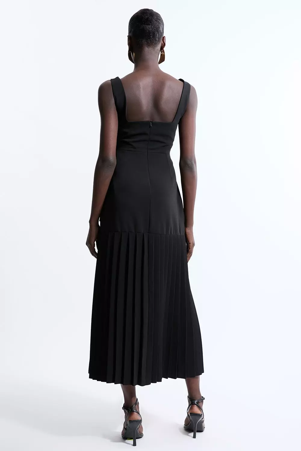 Pleated Button Detail Strappy Woven Midi Dress | Karen Millen
