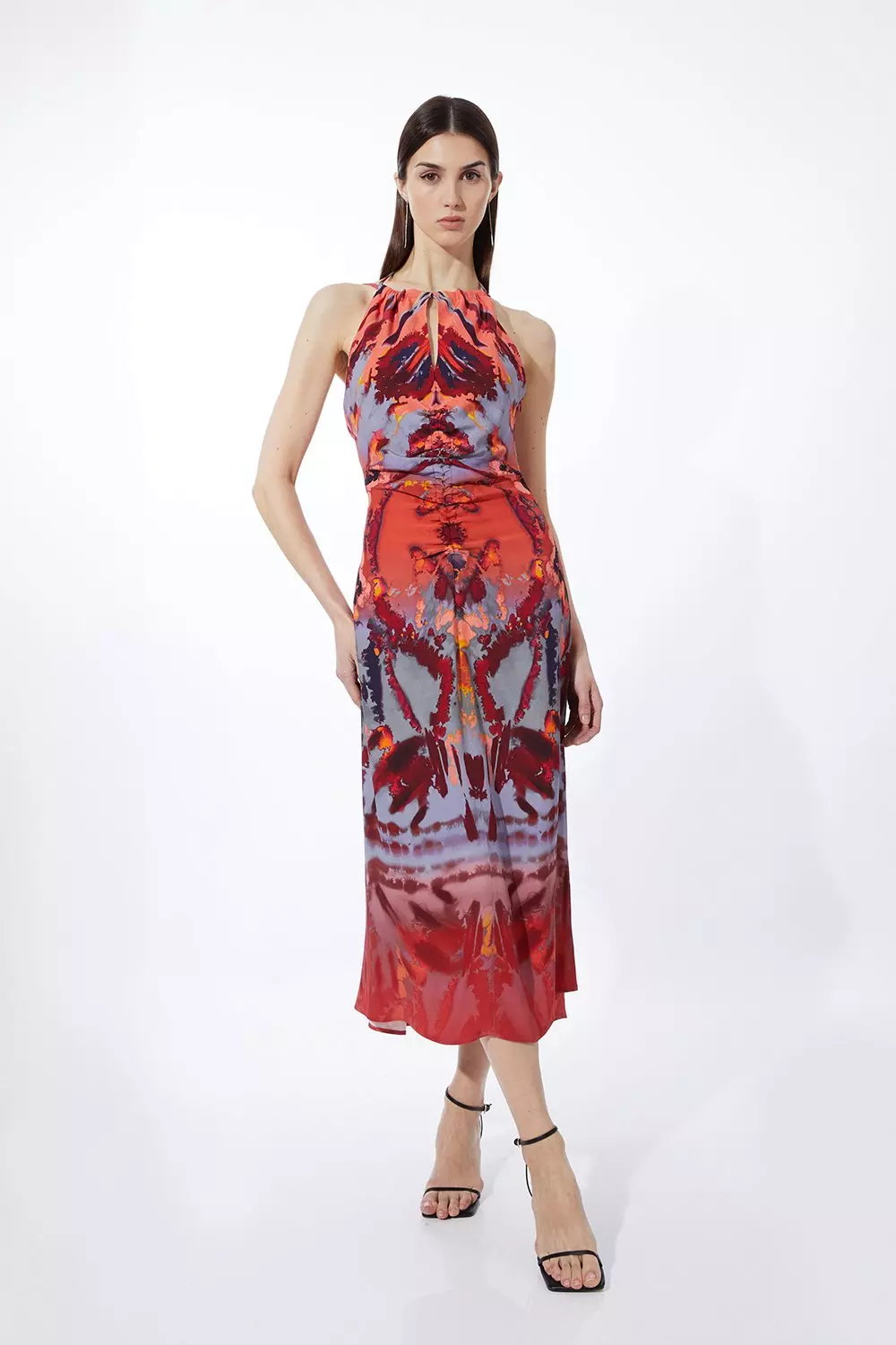 【Karen Millen】ビーズ装飾 クリンクル ストラップ マキシ 国内発・関税込!! KAREN MILLEN*花柄刺繍ビーズストラップマキシ