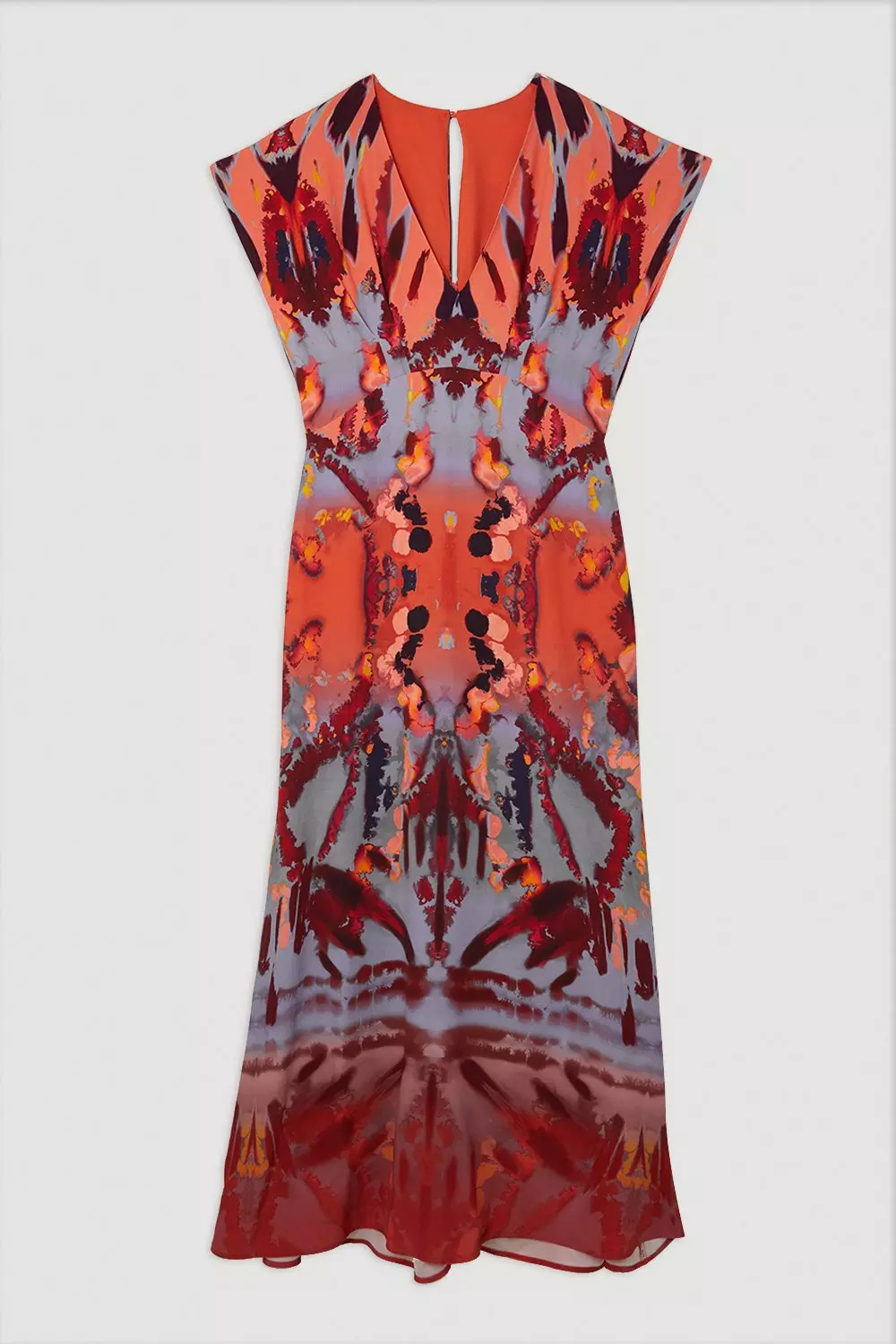 ★Karen Millen★刺繍アップリケエンジェルスリーブマキシドレス Mirrored Print Satin Crepe Angel Sleeve Woven Maxi Dress
