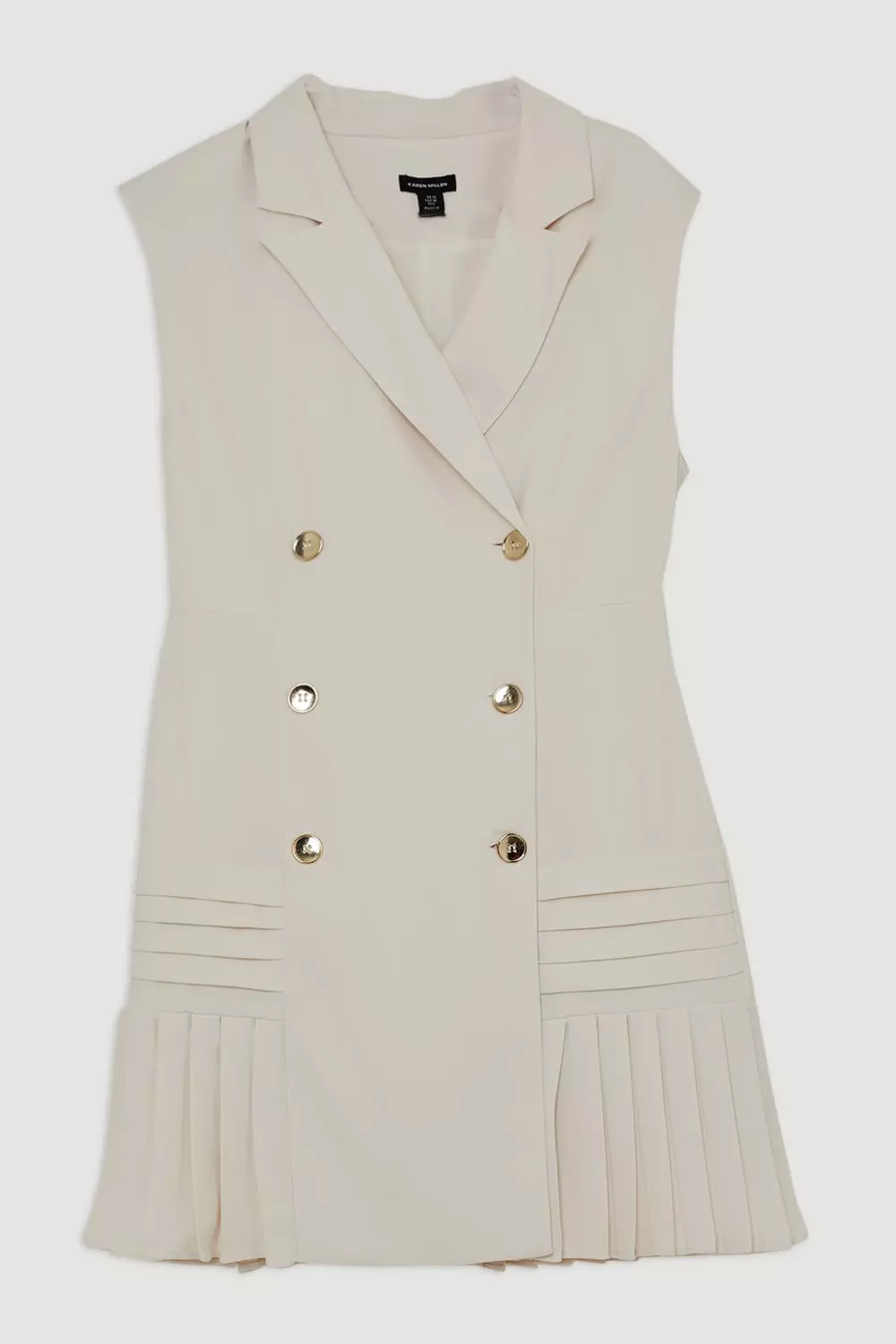 Pleated Button Detail Woven Sleeveless Mini Dress | Karen Millen
