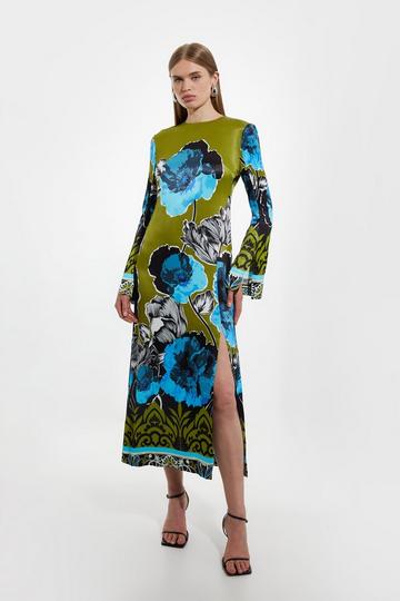 Floral Print Satin Crepe Woven Maxi Dress multi