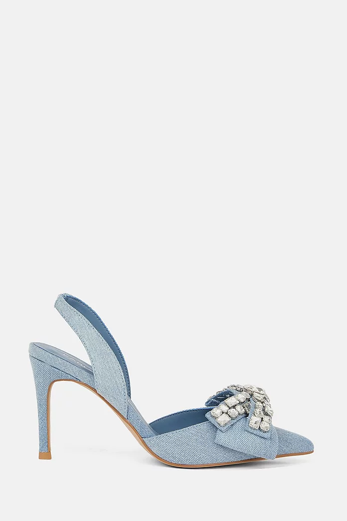 Denim Rhinestone Detail Slingback Heel | Karen Millen Denim Rhinestone Detail Slingback Heel | Karen Millen