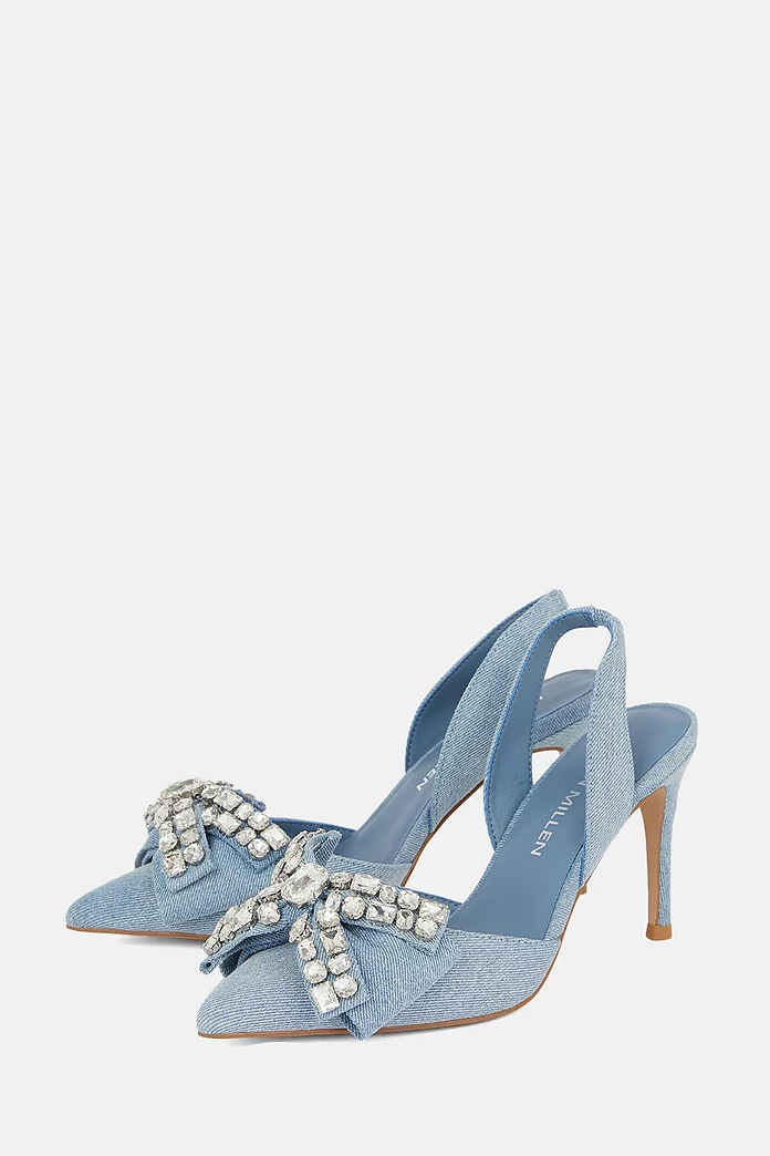 Denim Rhinestone Detail Slingback Heel | Karen Millen Denim Rhinestone Detail Slingback Heel | Karen Millen