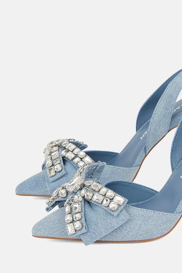 Denim Rhinestone Detail Slingback Heel | Karen Millen Denim Rhinestone Detail Slingback Heel | Karen Millen