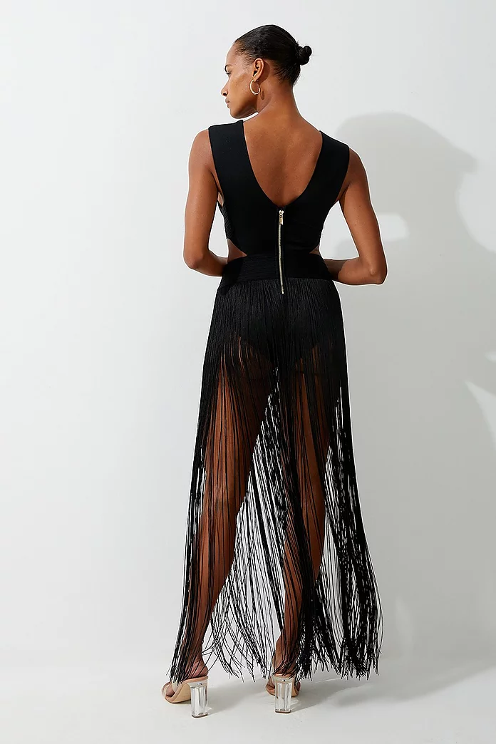 Bandage V Neck Cut Out Fringed Swimsuit | Karen Millen Bandage V Neck Cut Out Fringed Swimsuit | Karen Millen