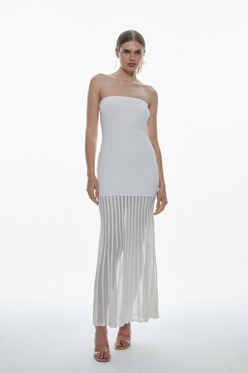 Petite Viscose Blend Sheer Knit Pleated Skirt Midaxi Dress white