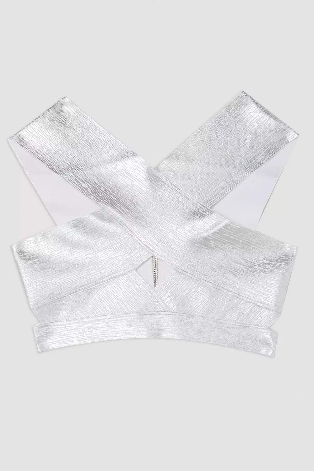 Cross Front Foiled Bandage Bikini Top | Karen Millen