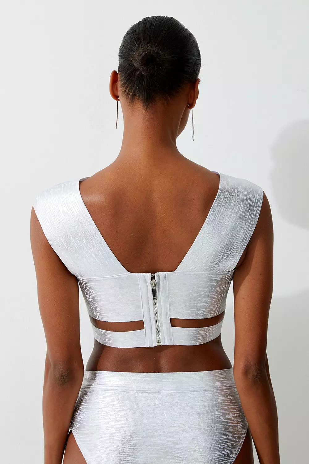 Cross Front Foiled Bandage Bikini Top | Karen Millen